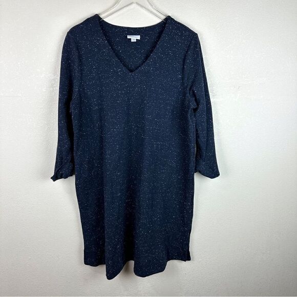 J. Jill Speckled Black Shift Dress Contemporary Causal 1X V-Neck - Picture 1 of 6